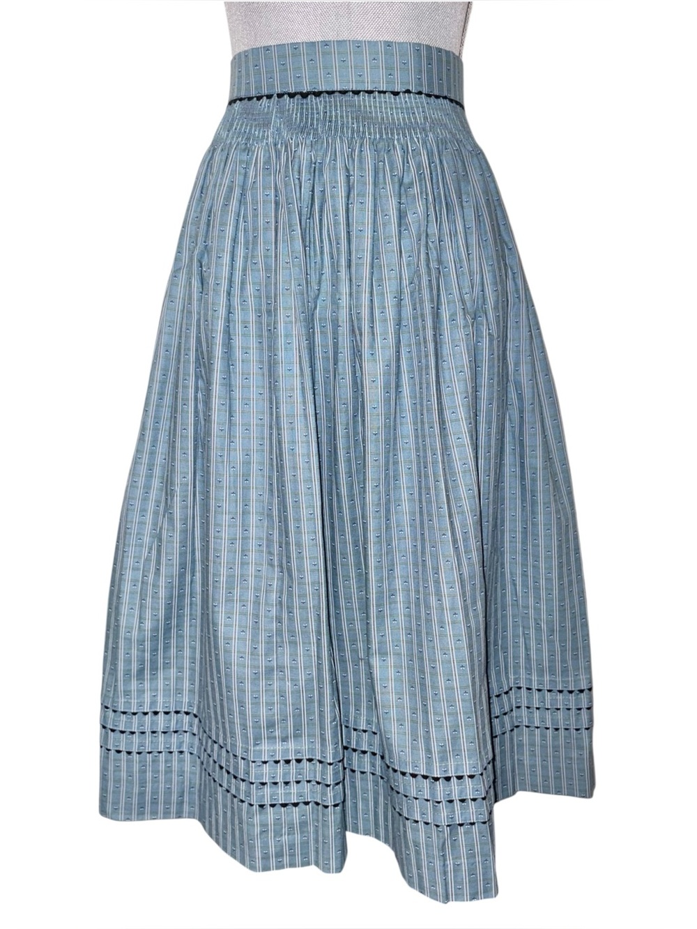 Vintage 80s Edith Moser Austrian Prairie Midi Skirt Blue Cotton
